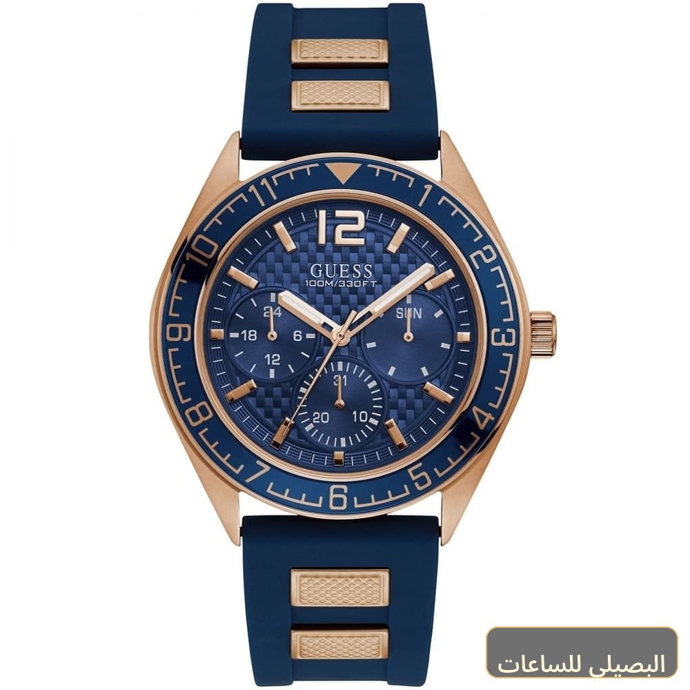 [w1167g3] ساعة جيس باسيفيك للرجال W1167G3 بسير مطاطي أزرق وإطار ذهبي