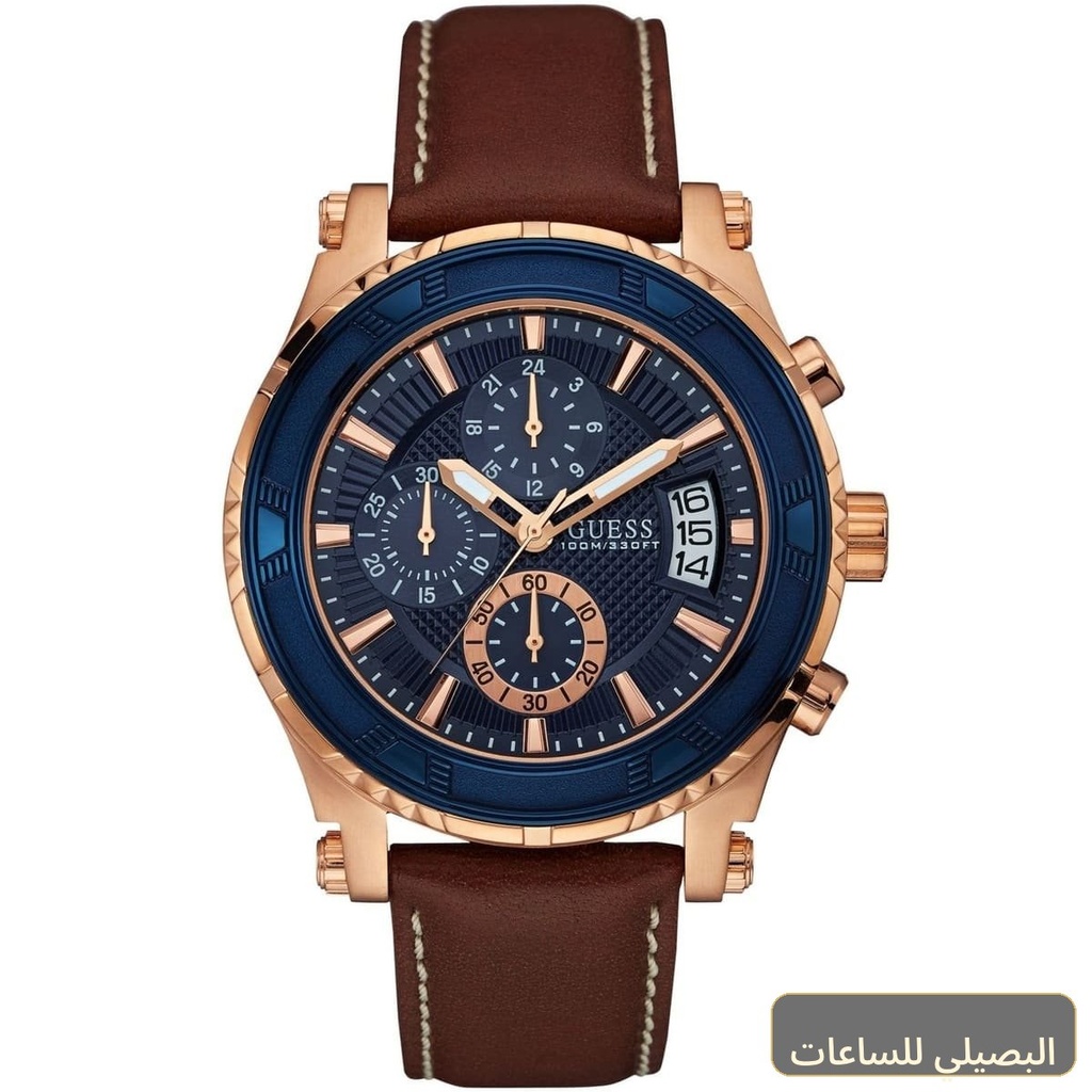 ساعة جيس بيناكل للرجال W0673G3 بمينا أزرق وسير جلد بني