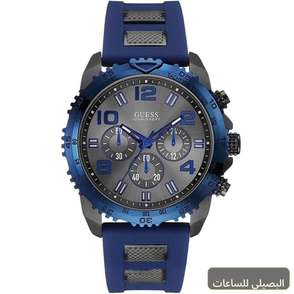 ساعة جيس فيلوسيتي للرجال W0599G2 بمينا رمادي وحزام مطاطي أزرق
