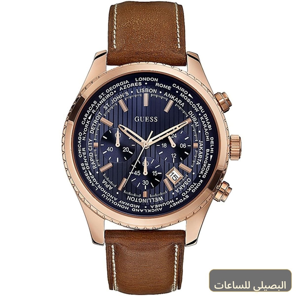 ساعة جيس برسيوت للرجال W0500G1 بميناء أزرق وسير جلد بني