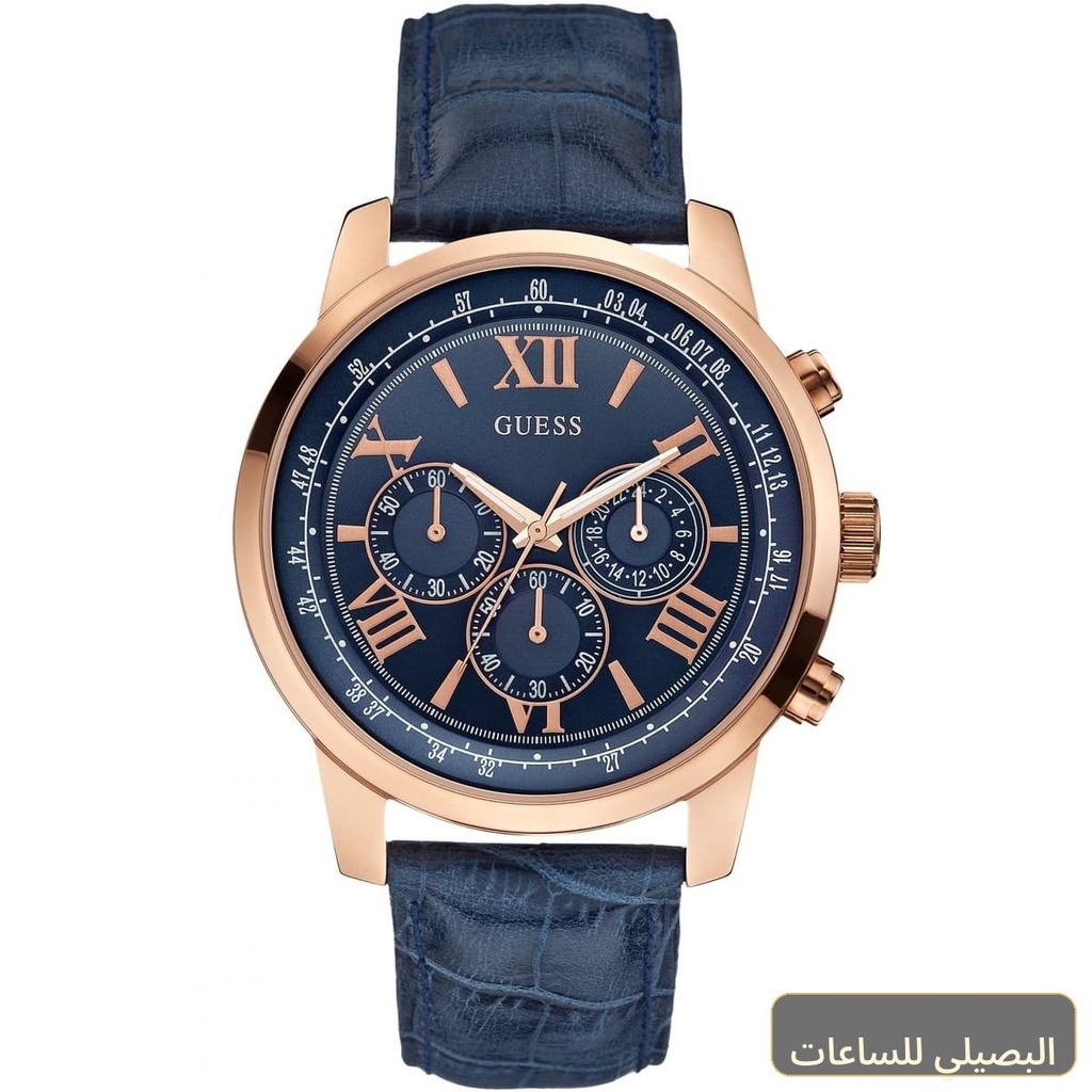 ساعة جيس هورايزون للرجال W0380G5 بسير جلد أزرق ومينا أزرق