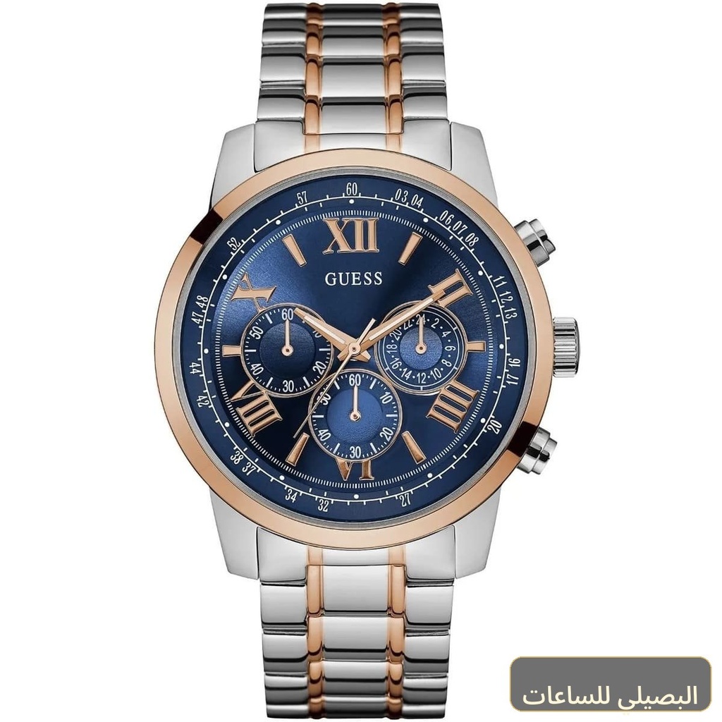 ساعة جيس هورايزون للرجال W0379G7 بمينا أزرق وسوار فضي ونحاسي