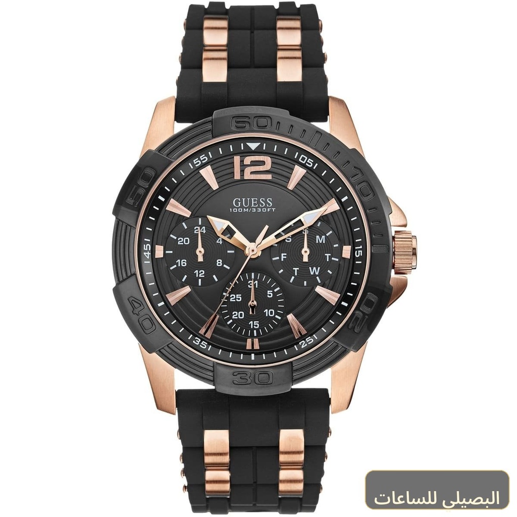 ساعة جيس اوسيس للرجال W0366G3 بسير مطاطي أسود وإطار ذهبي