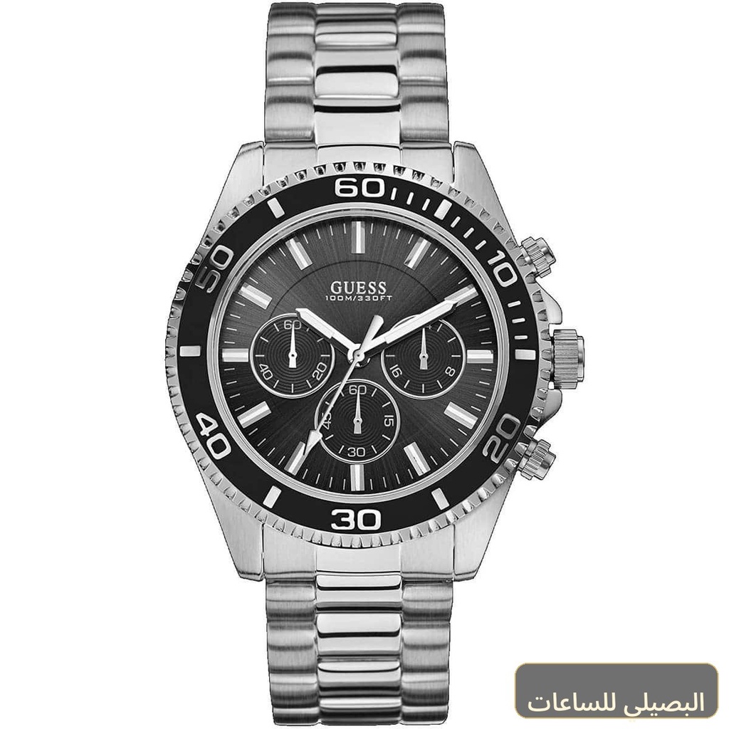ساعة جيس تشيسر للرجال W0170G1 بمينا أسود وسوار فضي من الستانلس ستيل