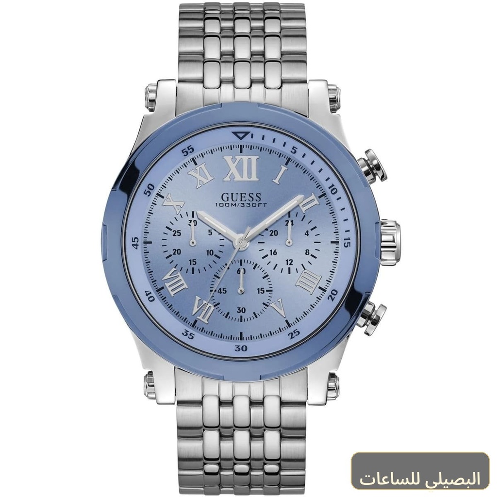 ساعة جيس أنكور للرجال U1104G4 بمينا أزرق وسوار فضي من الستانلس ستيل