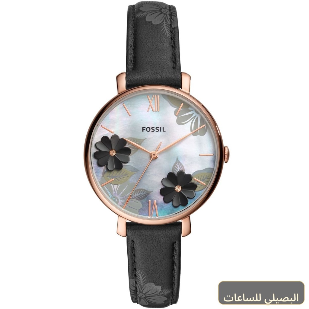 [ES4535] ساعة فوسيل جاكلين ES4535 للنساء بسير جلد أسود ونظام حركة بطارية