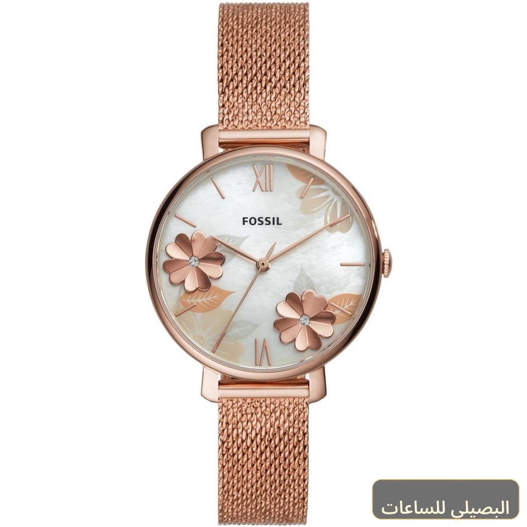 [ES4534] ساعة فوسيل جاكلين للنساء ES4534 بسوار معدني نحاسي وبمينا أبيض