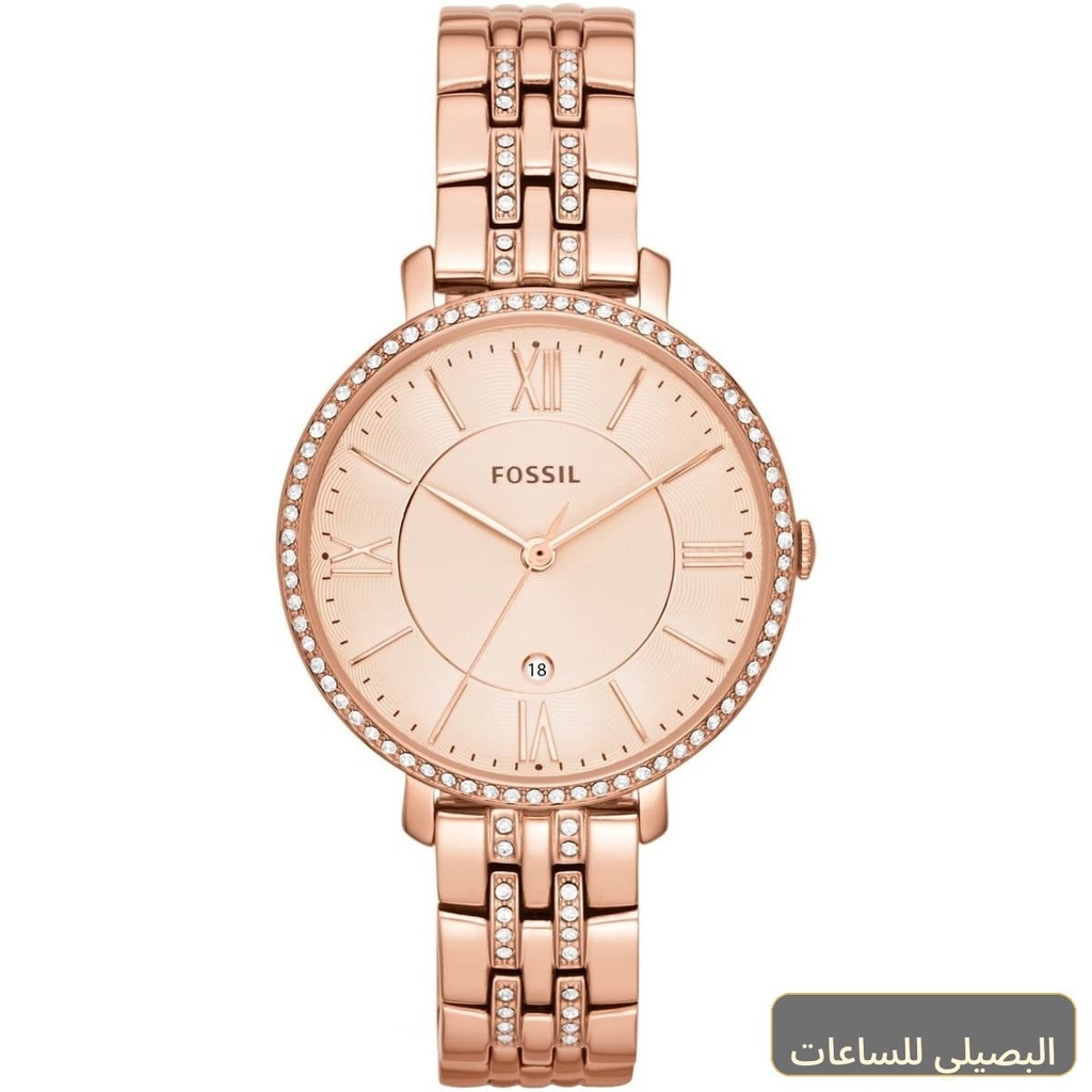 ساعة فوسيل جاكلين للنساء ES3546 بسوار ستانلس ستيل نحاسي