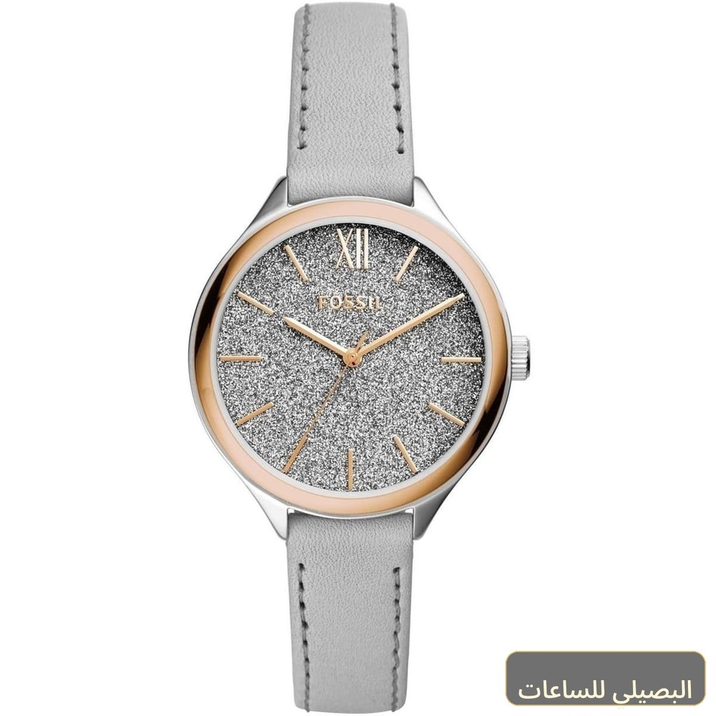 [bq3324] ساعة فوسيل سوتر للنساء BQ3324 بسير جلد رمادي