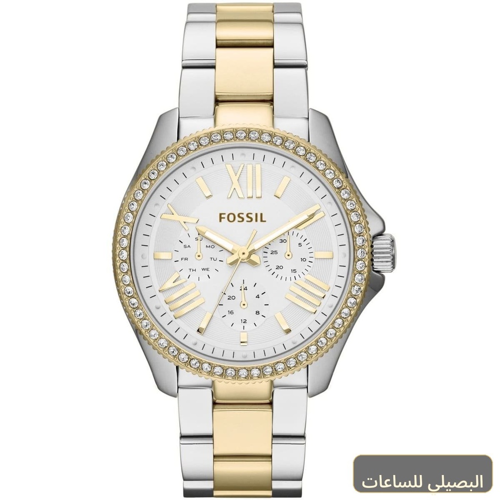 [am4543] ساعة فوسيل سيسيل AM4543 للنساء بسوار ستانلس ستيل فضي وذهبي