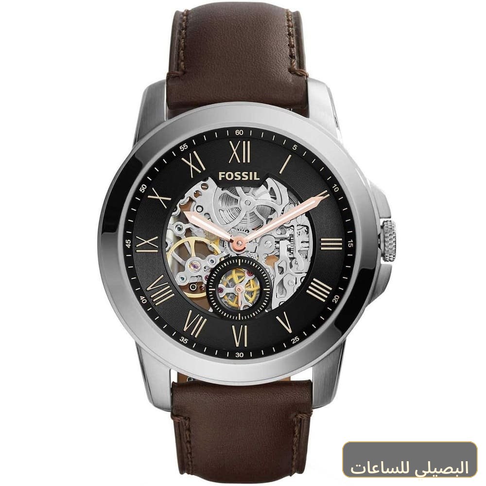 [me3095] ساعة فوسيل جرانت أوتوماتيك للرجال بمينا أسود وسير جلد بني – ME3095