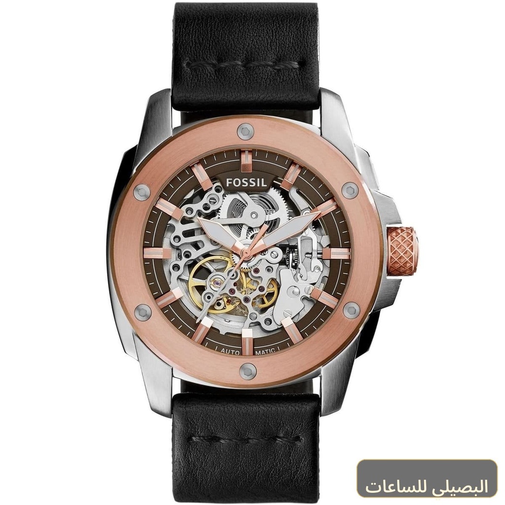 ساعة فوسيل مودرن ماشين رجالي أوتوماتيك بسير جلد أسود ME3082
