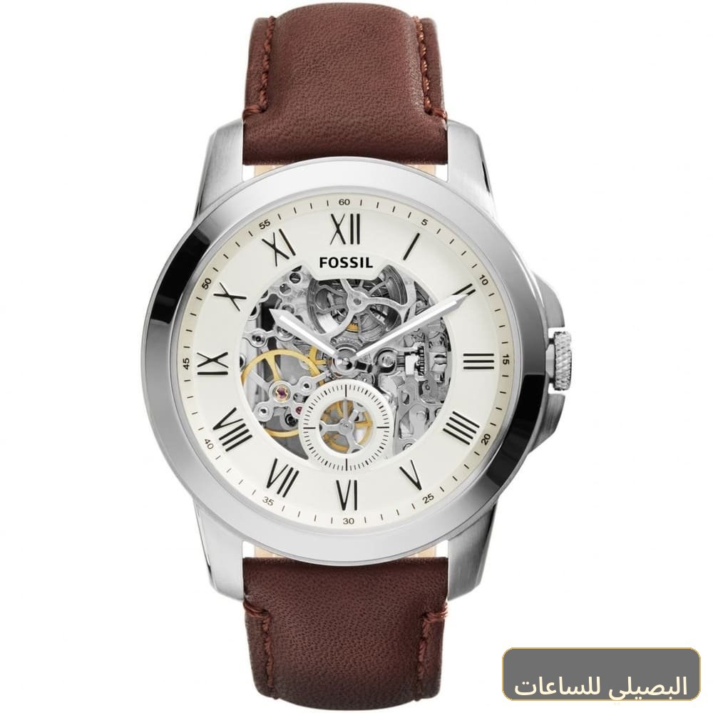 [me3052] ساعة فوسيل جرانت رجالي أوتوماتيك بمينا أبيض وسير جلد بني ME3052