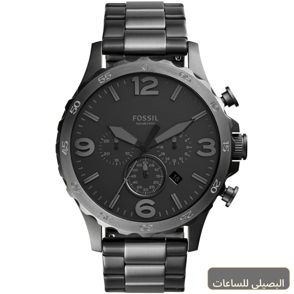 ساعة فوسيل نايت رجالي بمينا وسوار ستانلس ستيل أسود