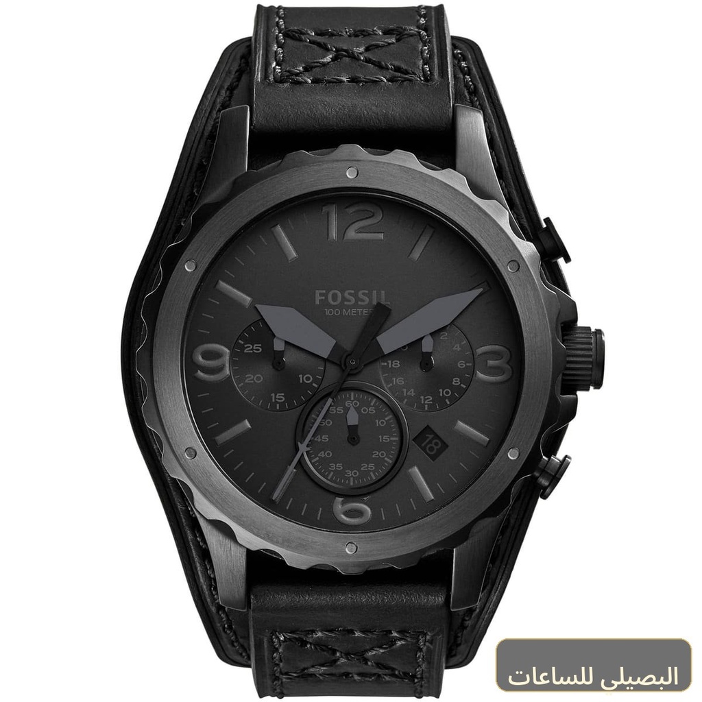 ساعة فوسيل نايت رجالي بسير جلد أسود ومينا أسود JR1510