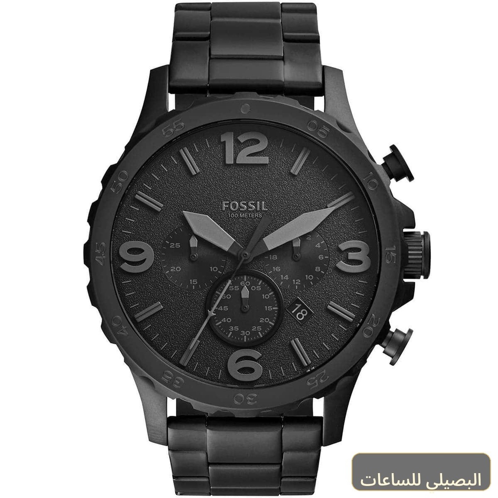 [JR1401] ساعة فوسيل نايت رجالي ستانلس ستيل باللون الأسود