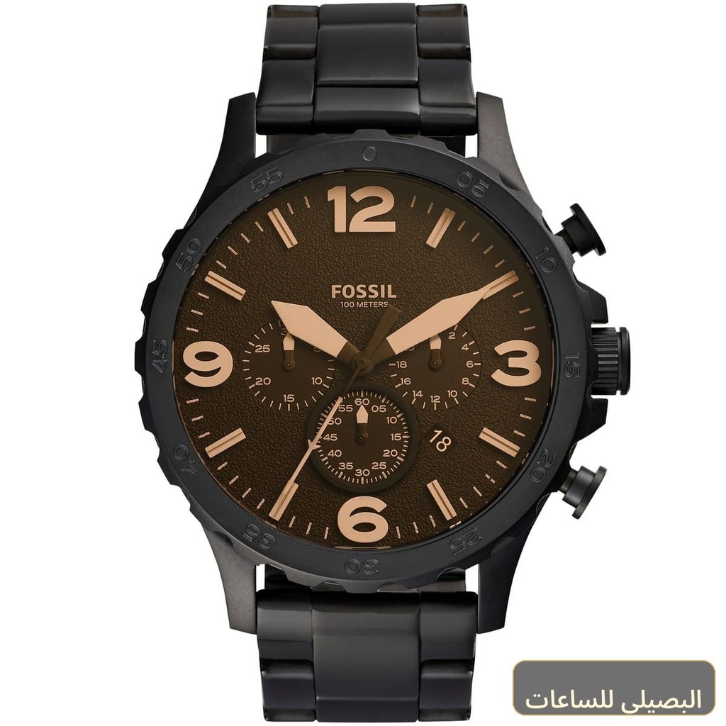 [JR1356] ساعة فوسيل نايت رجالي ستانلس ستيل سوداء بالكامل JR1356