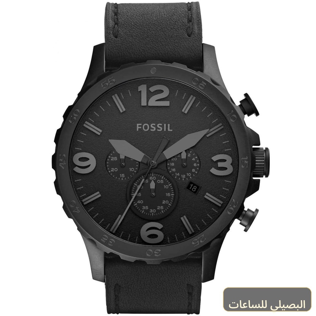 ساعة فوسيل نايت رجالي بسير جلد أسود ومينا أسود JR1354