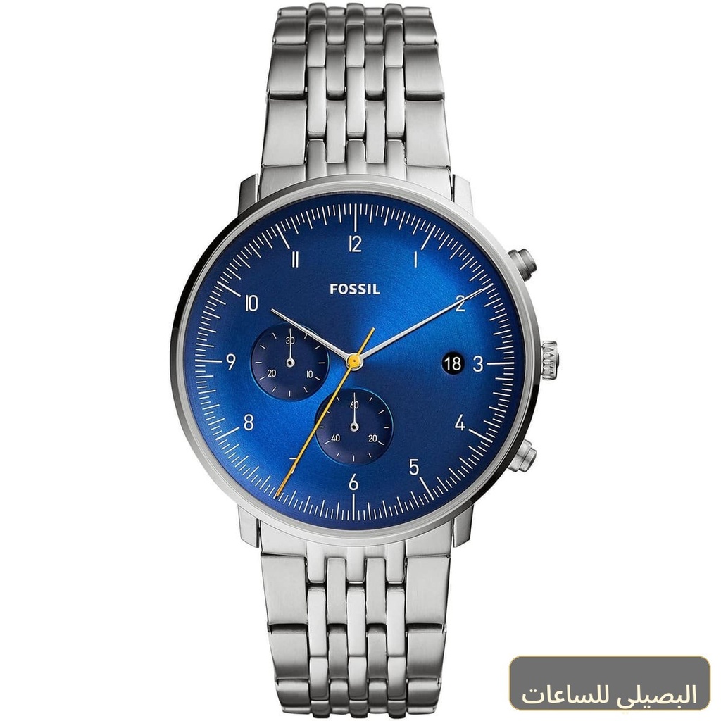 [FS5542] ساعة فوسيل تشيس تايمر رجالي بمينا أزرق وسوار فضي ستانلس ستيل