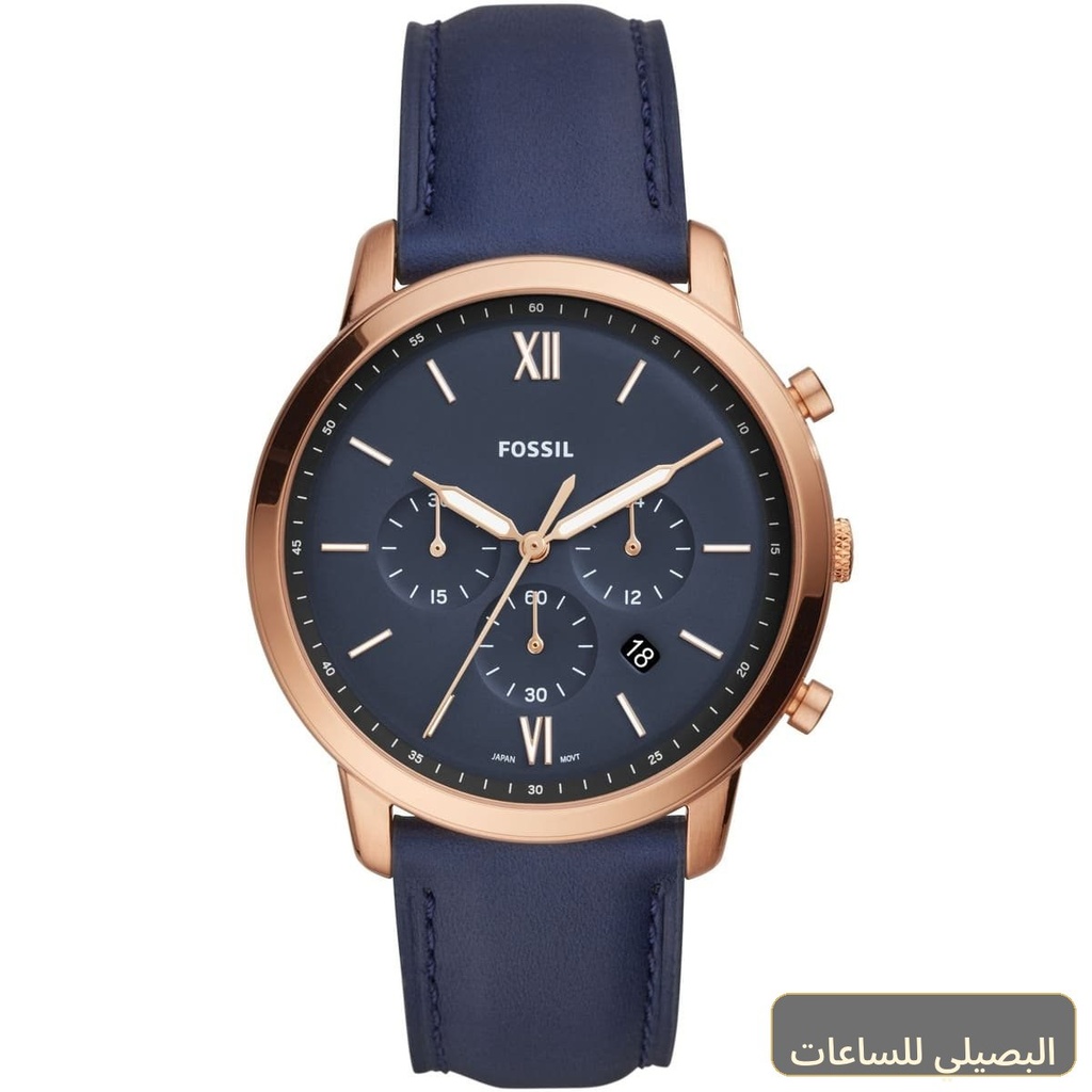 ساعة فوسيل نيوترا رجالي بسير جلد أزرق ومينا أزرق FS5454