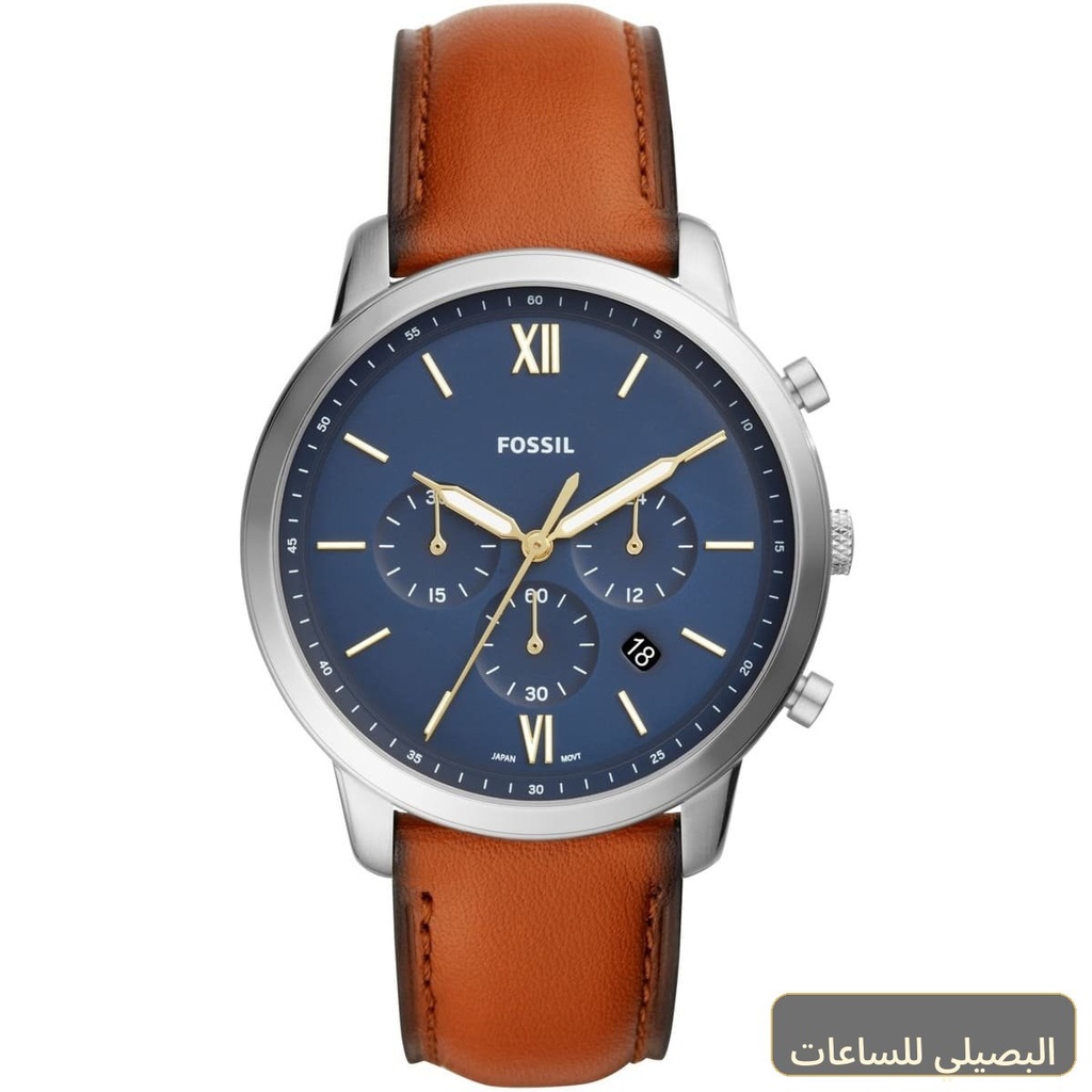 [fs5453] ساعة فوسيل نيوترا رجالي بسوار جلد بني ومينا أزرق – FS5453