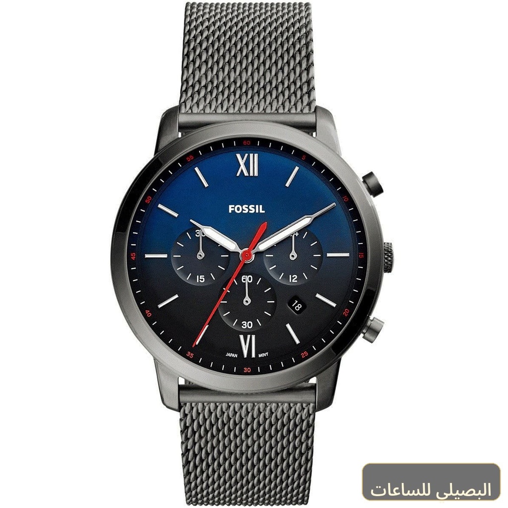 ساعة فوسيل نيوترا رجالي ستانلس ستيل رمادي بمينا أزرق FS5383