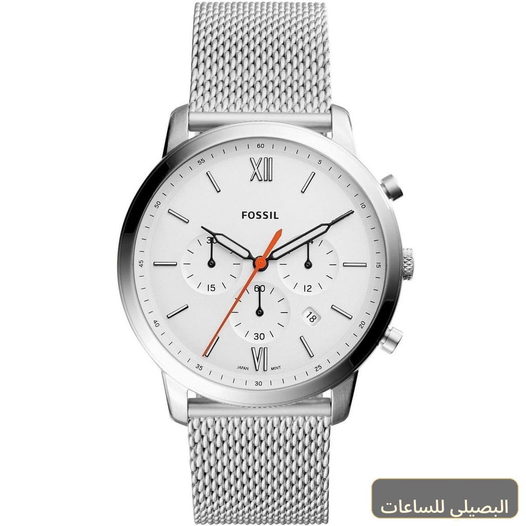 [fs5382] ساعة فوسيل نيوترا رجالي ستانلس ستيل بمينا أبيض وطاقة بطارية