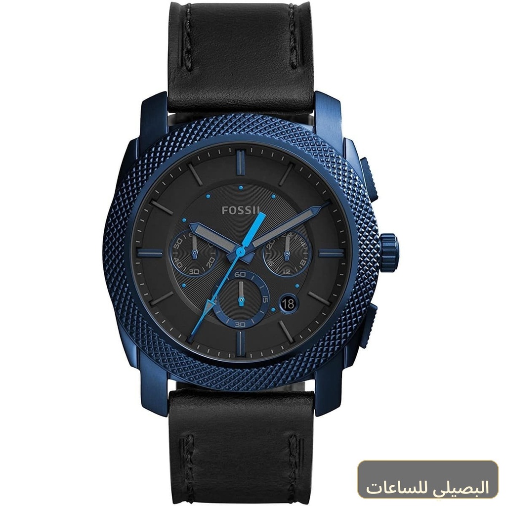 ساعة فوسيل ماشين رجالي بسير جلد أسود ومينا أسود FS5361