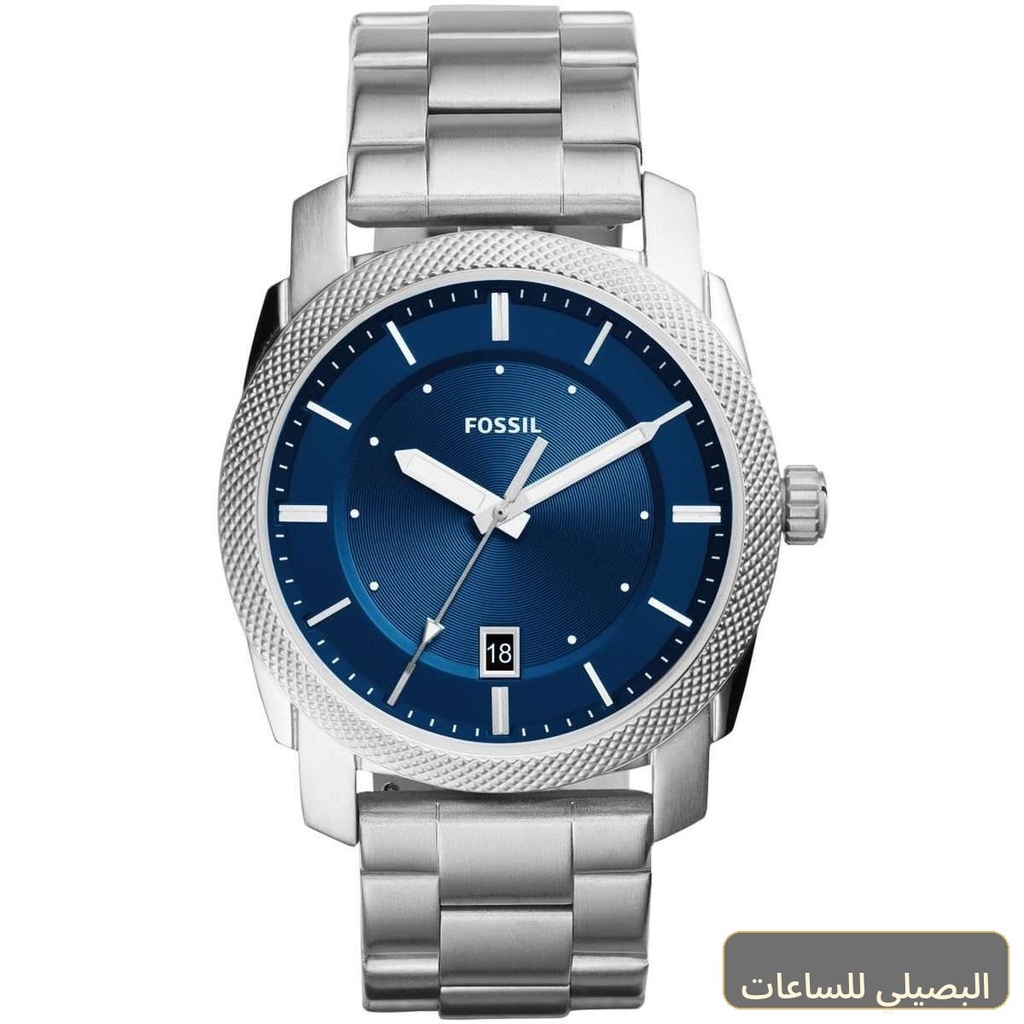 ساعة فوسيل ماشين رجالي بسوار ستانلس ستيل فضي ومينا أزرق FS5340