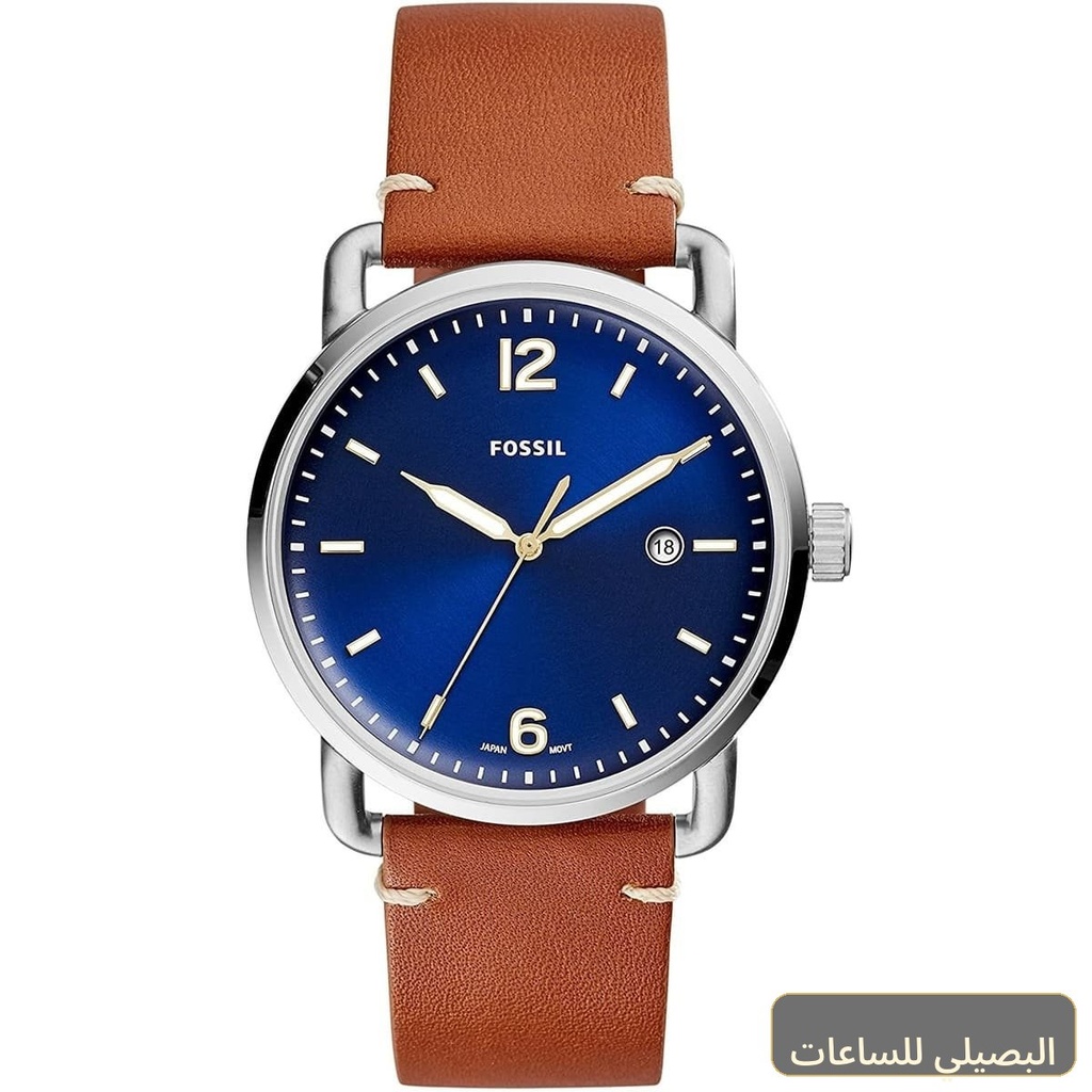 ساعة فوسيل كوميوتر رجالي بسوار جلدي بني ومينا أزرق FS5325