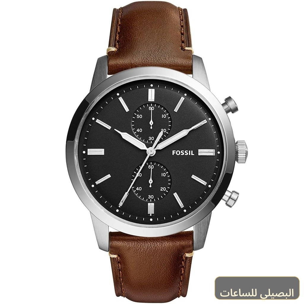 [FS5280] ساعة فوسيل تاونز مان للرجال بسير جلد بني ومينا أسود