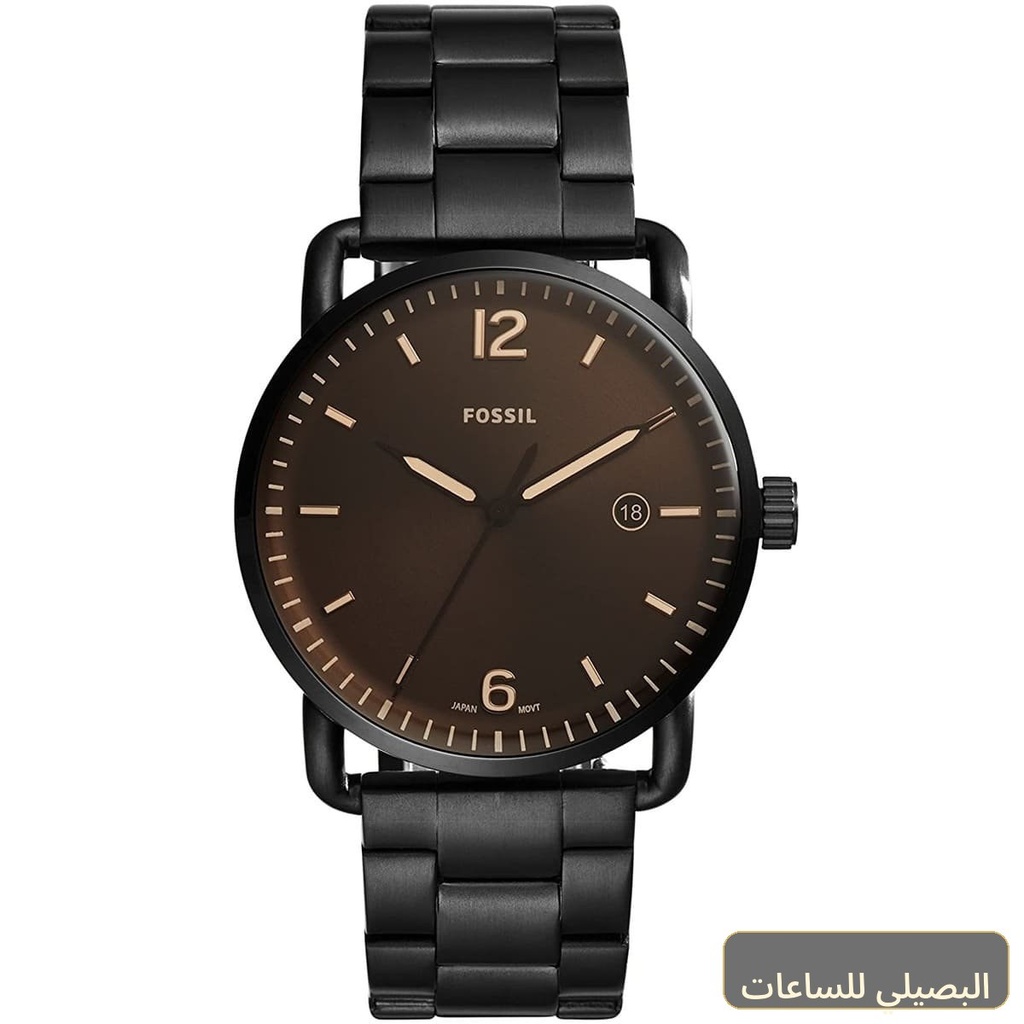 ساعة فوسيل كوميوتر رجالي بسوار ستانلس ستيل أسود
