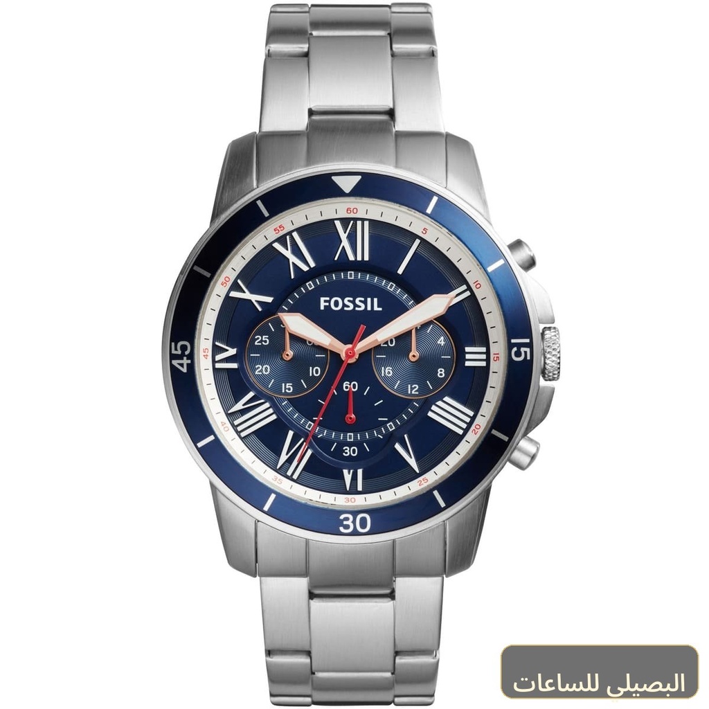 [FS5238] ساعة فوسيل جرانت رجالي بمينا زرقاء وسير معدن فضي