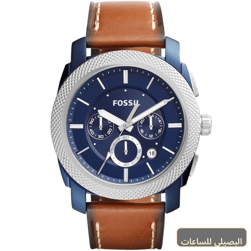 [fs5232] ساعة فوسيل ماشين رجالي بمينا أزرق وسير جلد بني FS5232