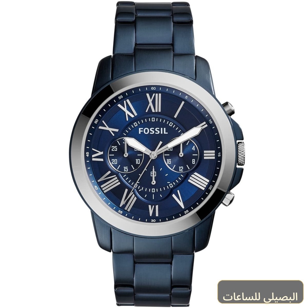 ساعة فوسيل جرانت رجالي بمينا كحلي وسوار معدن أزرق FS5230