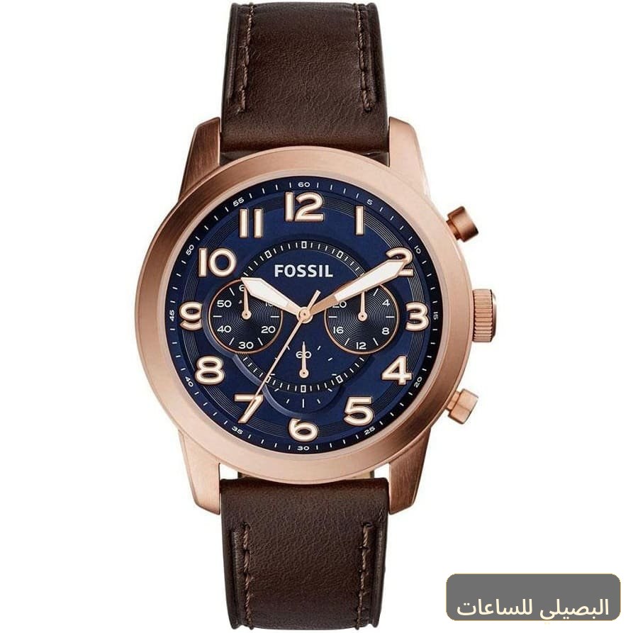 ساعة فوسيل بايلوت 54 رجالي بمينا أزرق وسير جلد بني FS5204