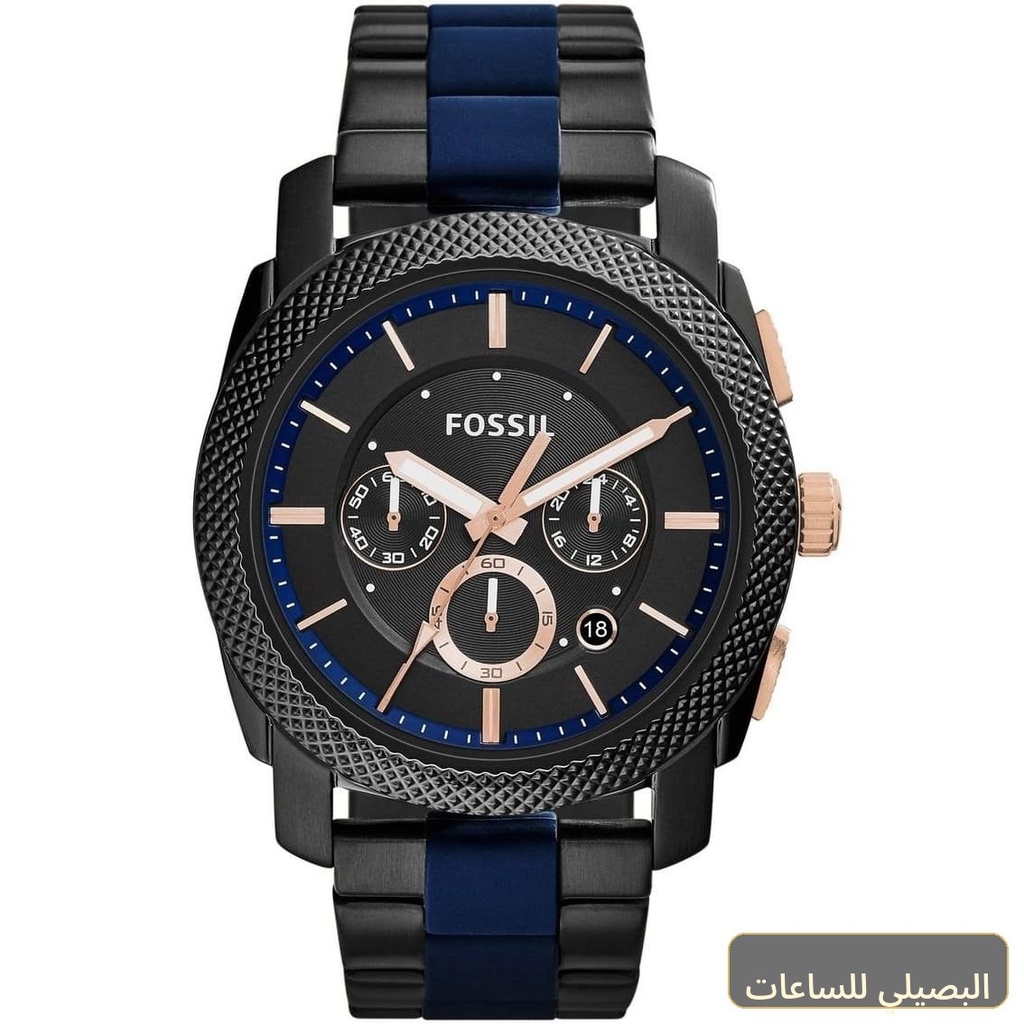 [fs5164] ساعة فوسيل ماشين رجالي بسوار ستانلس ستيل أسود وأزرق FS5164