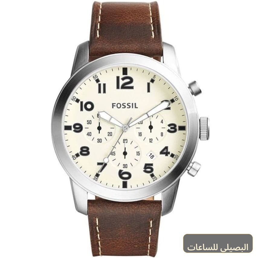 ساعة فوسيل بايلوت 54 رجالي بمينا أبيض وسير جلد بني FS5146