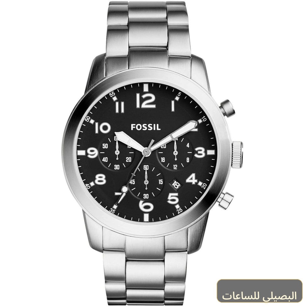 [fs5141] ساعة فوسيل بايلوت 54 رجالي بمينا أسود وسوار فضي FS5141