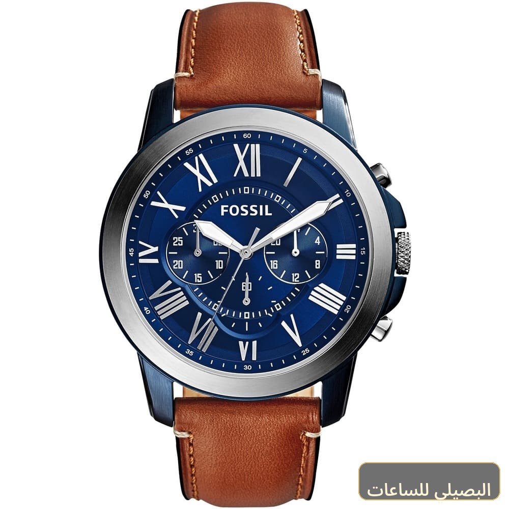 [fs5151] ساعة فوسيل جرانت رجالي كوارتز بميناء أزرق وسير جلد بني
