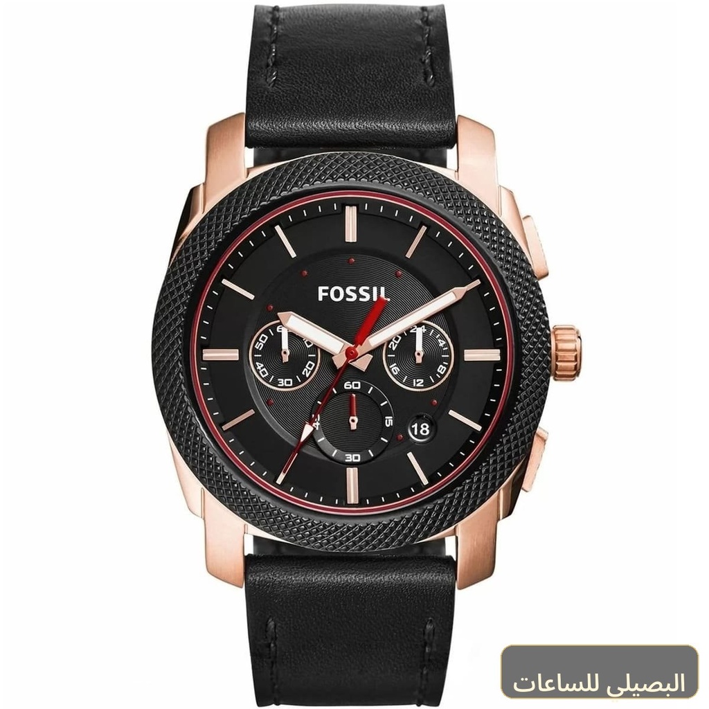 [FS5120] ساعة فوسيل ماشين رجالي بسير جلد أسود ومينا أسود FS5120