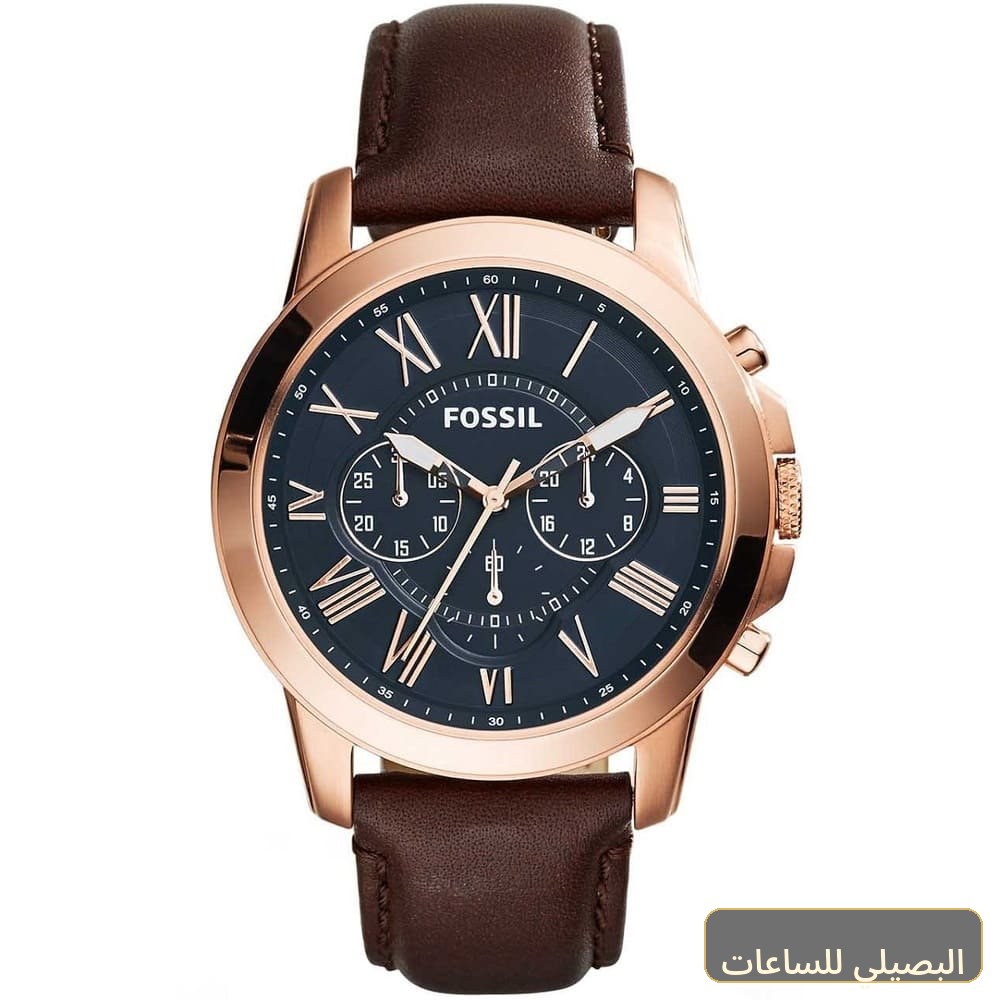 [fs5068] ساعة فوسيل جرانت رجالي كوارتز بمينا أزرق وسير جلد بني