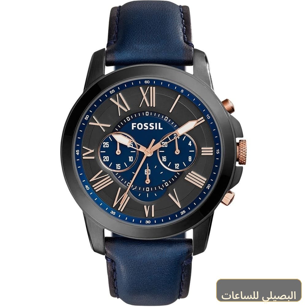 [fs5061] ساعة فوسيل جرانت رجالي ببطارية بميناء أزرق وأسود وسير جلد أزرق