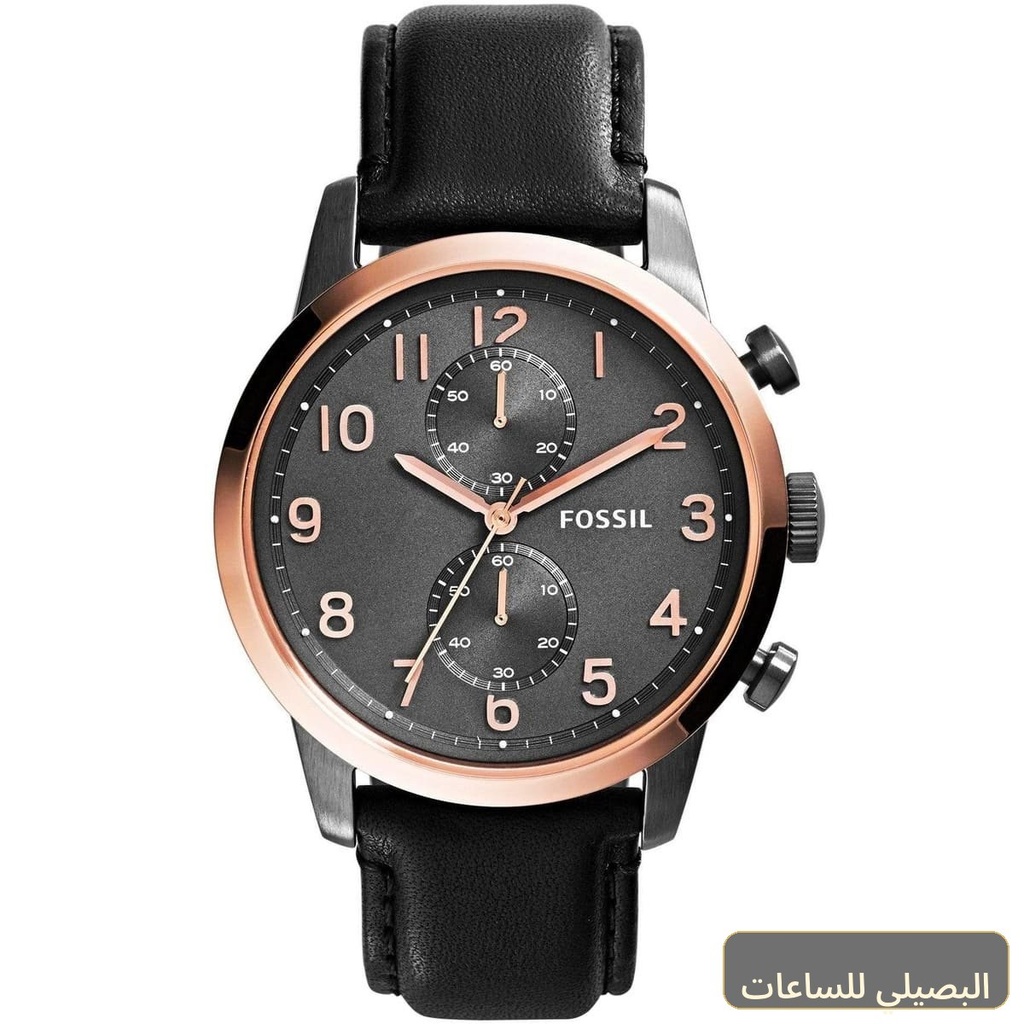 ساعة فوسيل تاونزمان رجالي بسير جلد أسود ومينا أسود FS4935