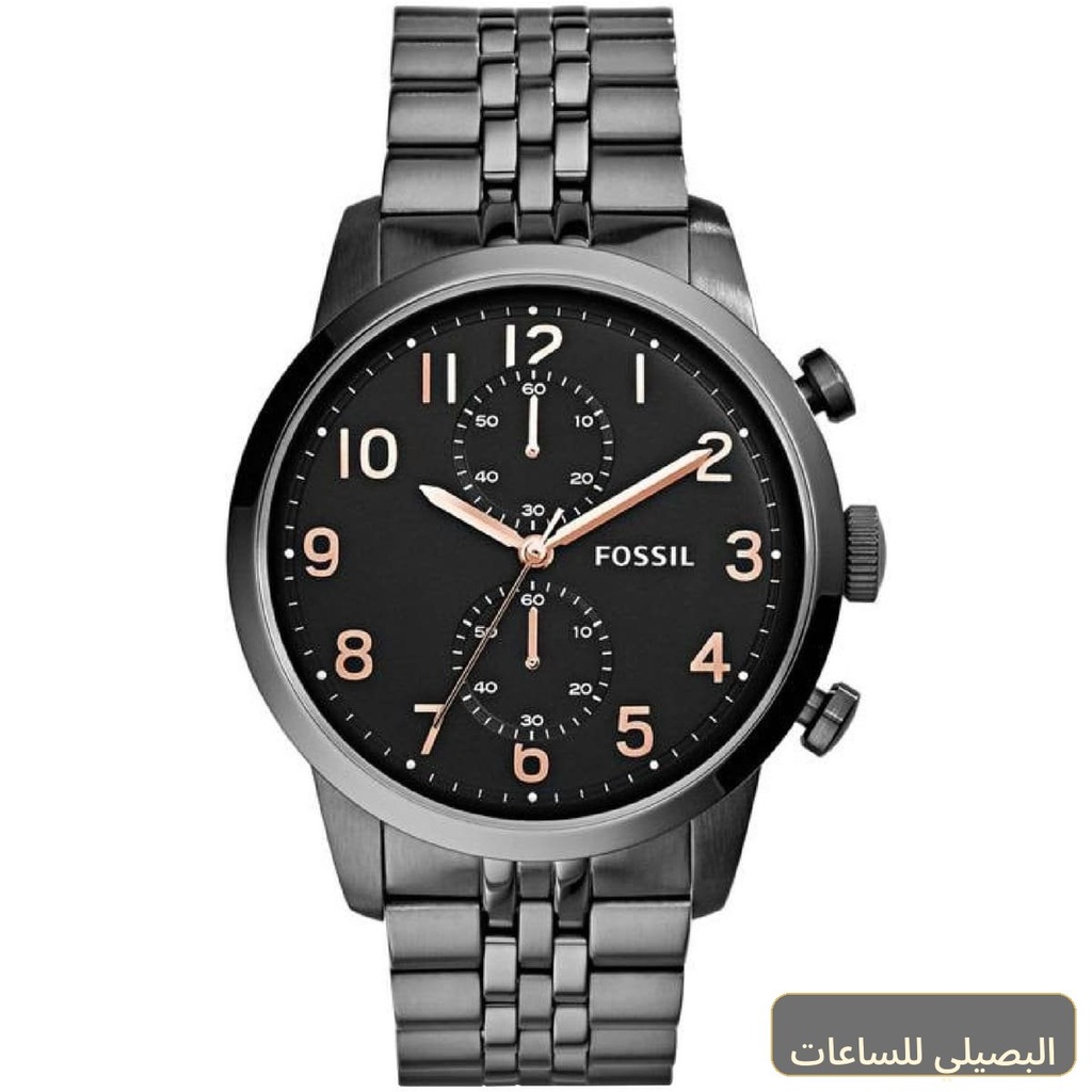 [fs4934] ساعة فوسيل تاونز مان رجالي بمينا أسود وسوار رمادي معدني