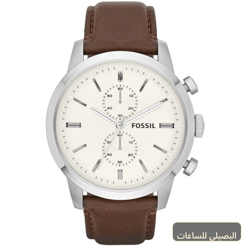 [fs4865] ساعة فوسيل تاونز مان رجالي بمينا أبيض وسير جلد بني FS4865