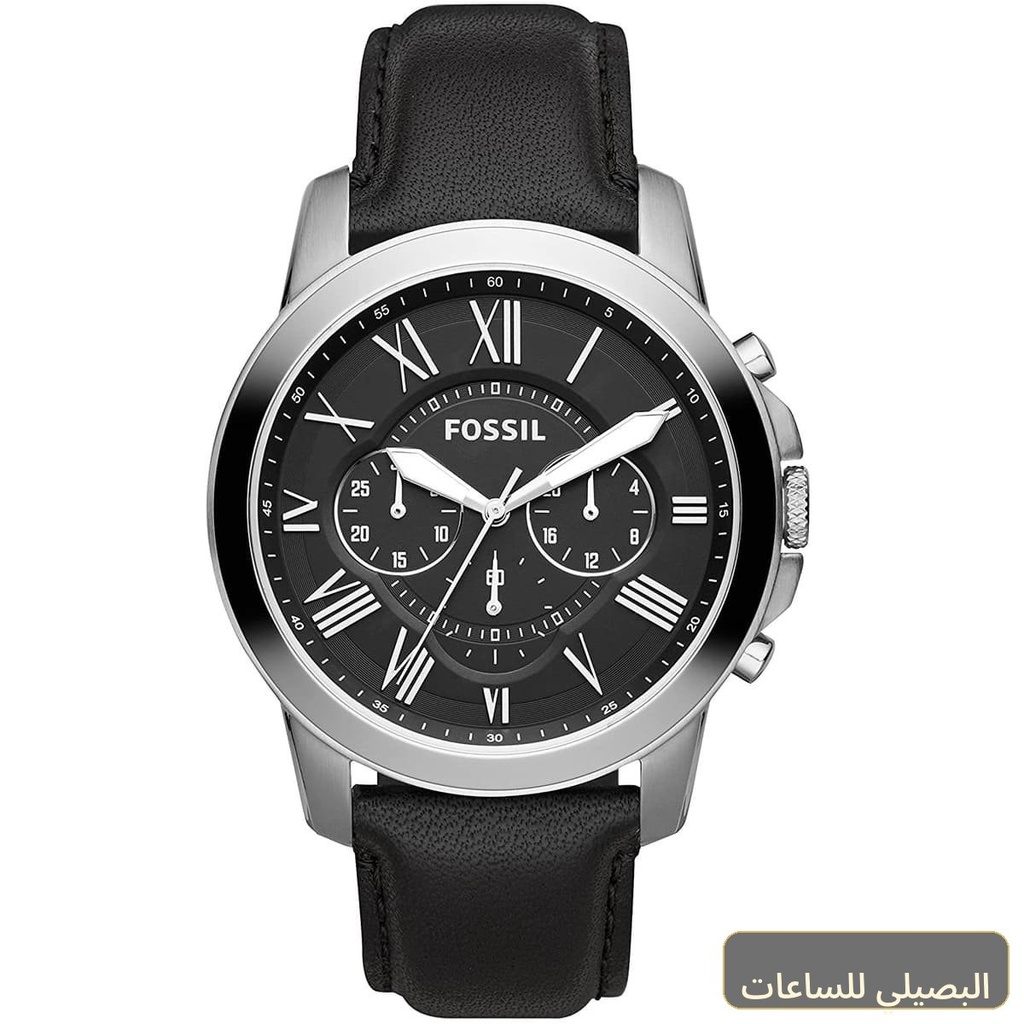 ساعة فوسيل جرانت رجالي بمينا أسود وسير جلد أسود FS4812