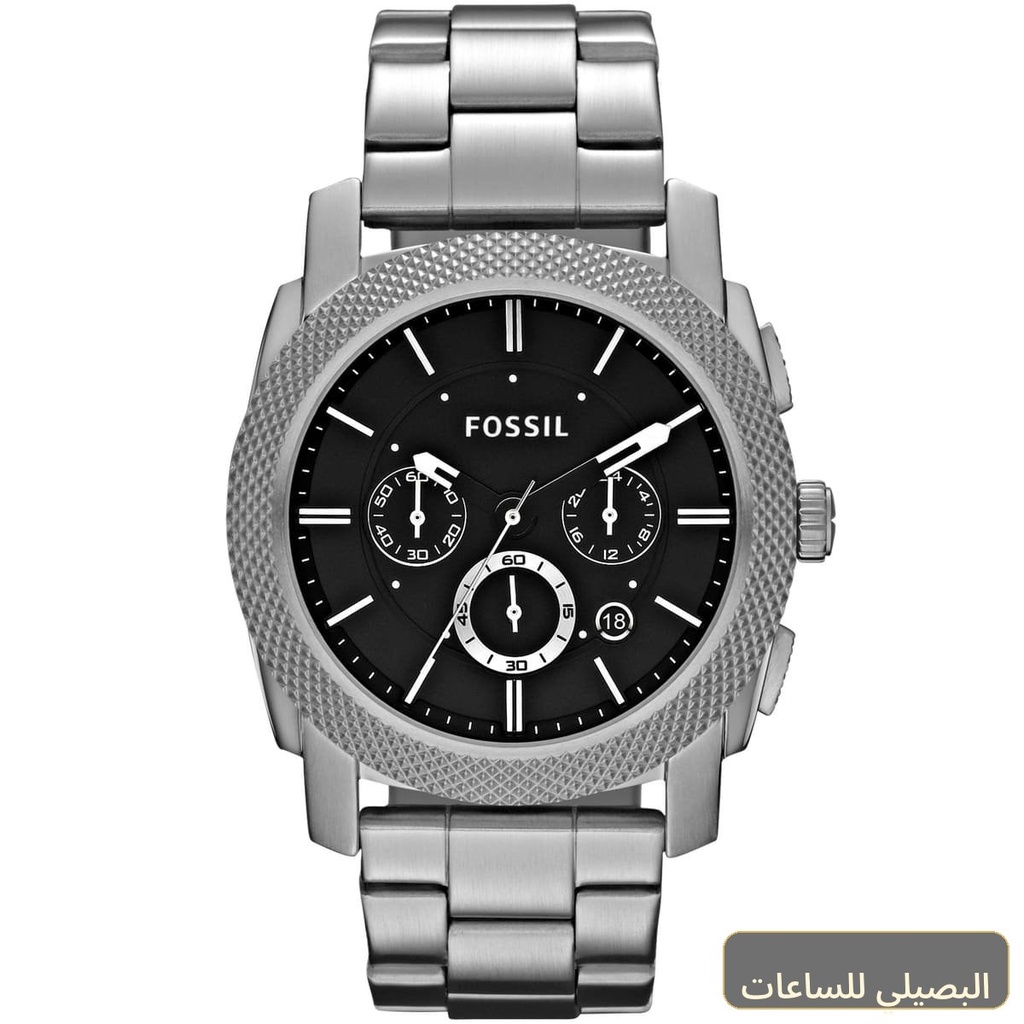 ساعة فوسيل ماشين رجالي بسوار ستانلس ستيل فضي ومينا أسود FS4776