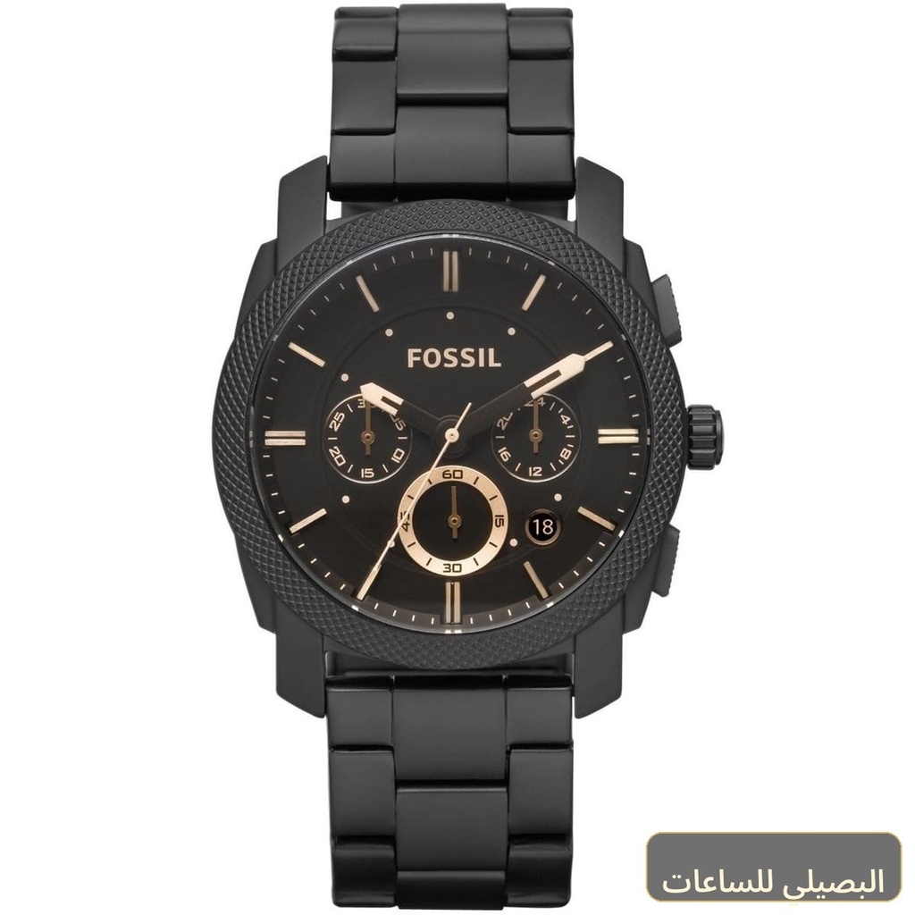 ساعة فوسيل ماشين رجالي بسوار وهيكل أسود ومينا أسود FS4682