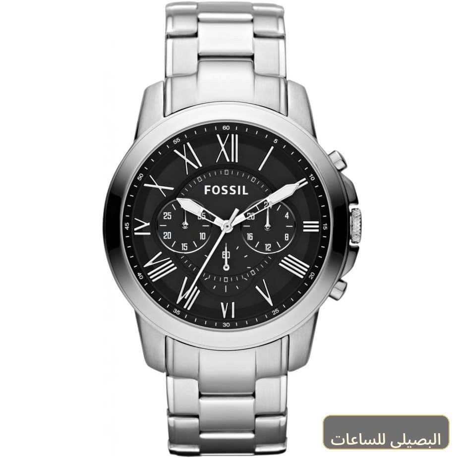 [fs4532] ساعة فوسيل جرانت رجالي بمينا أسود وسوار معدني فضي